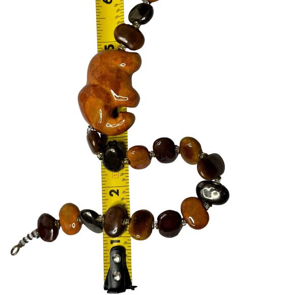Kazuri ? Ceramic ? Brown Beaded Elephant Necklace Earthy Tribal Statement - Picture 5 of 6